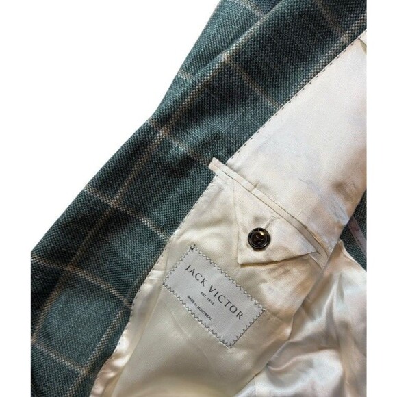 Jack Victor Blazer Mens Size 44L Austin Green Plaid Sport Coat Wool Silk Linen - Picture 8 of 13